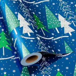 Rotolo di Carta da Regalo Metallizzata Blu Navy 17 Pollici X 33 Piedi, Elegante Carta Invernale con Effetto Neve per Decorazioni Natalizie - Product Image 2