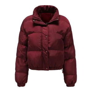 Doudoune Courte Femme Col Montant Fermeture Éclair Manteau d'Hiver Épais Style Décontracté Couleur Unie Rembourrage en Polyester - Product Image 4