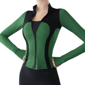 Veste de sport ajustée bleu roi pour femme, veste de yoga à fermeture éclair intégrale, haute élasticité, col montant, manches longues - Product Image 4