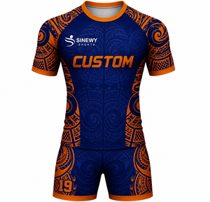 Vente en gros d'uniformes de rugby personnalisés, design tribal noir et or, maillot et short de rugby en sublimation pour les équipes - Product Image 2