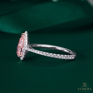 Bague de fiançailles en or rose avec diamant taille poire et taille rond, clarté VS2, solitaire de qualité supérieure, alliance de mariage, bijoux fins, cadeau de luxe pour elle - Product Image 3