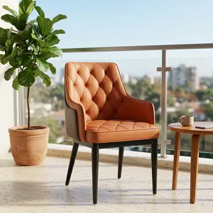 Luxury Modern Leather Restaurant <b>Dining</b> <b>Chair</b> with Tufted Backrest and <b>Black</b> Metal Legs for Home Hotel Bar and Villa Use - Product Image 1