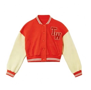 Chaqueta de Letterman informal holgada personalizada genuina para mujer de talla grande de poliéster recortada Varsity chaqueta Crop Top abrigo de béisbol - Product Image 4