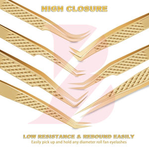 Pinces à cils en acier inoxydable de précision dorées, vente en gros, lot de 7 pièces, fournitures pour extensions de cils volume et classiques, kit d'outils de beauté - Product Image 5