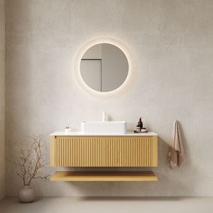 HIZON 48 \ "lavabo da bagno Pre-assemblato a parete in compensato ripiano aperto lavabo in ceramica rettangolare Corolla rovere - Product Image 1