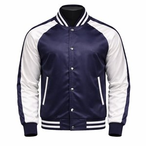 Veste universitaire en satin brodé de haute qualité pour hommes, veste en satin tendance, col montant, boutons, coupe-vent, respirante - Product Image 1