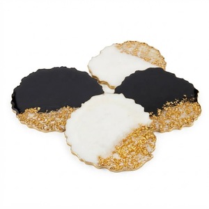 Epoxy Resin <b>Coaster</b> Set Custom Black White Agate <b>Drink</b> <b>Coasters</b> With Gold Foil Flakes Irregular Shaped Heat Resistant Cup Mats - Product Image 1