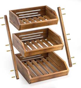 Panier à fruits élégant en bambou de haute qualité, organisateur à 3 niveaux, étagère de rangement pour la cuisine, écologique, utilisation polyvalente - Product Image 5