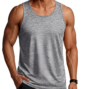 Débardeur gris sans manches pour homme, col rond, séchage rapide, couleur unie, polyester, pour entraînement, décontracté, tricoté, coupe ajustée - Product Image 1