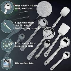 Juego de 10 Cucharas de Cocina de Acero Inoxidable, Incluye Cucharón, Espátula, Colador, Cuchara para Arroz, Cuchara Ovalada, Cuchara para Servir, 10 Piezas - Product Image 5