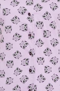 Ensemble décontracté pour femme en coton tricoté respirant à manches courtes avec imprimé hibou violet et fermeture boutonnée - Product Image 4