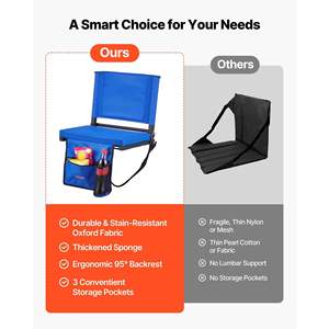 Asiento Plegable para Estadio Azul con Cojín Grueso, Soporte para la Espalda, Correas para los Hombros, Ganchos, Portavasos y Bolsillo Lateral - Product Image 3