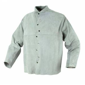 Chaqueta de Soldadura de Alta Resistencia con Protección de Seguridad, Resistente a las Llamas, de Algodón Azul con Puños de Cuero Vacuno - Product Image 1