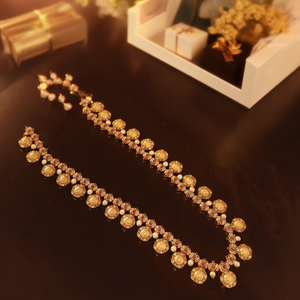 Designer Gold Plated Pearl and Zircon Long Necklace Set for Bridal Wedding Gift - Product Image 3
