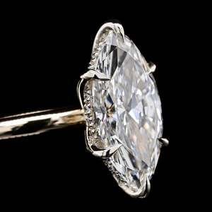 Bijoux de luxe, marque privée, platine 950, diamant de laboratoire, bague solitaire marquise, vintage, certifiée IGI, halo pavé caché - Product Image 2