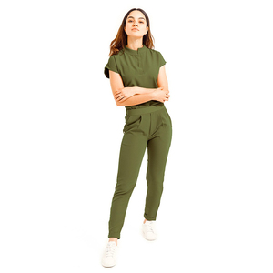 2026 Trendy Women Navy Blue <b>Scrub</b> Set Short Sleeve Top With Pants Cotton Polyester Woven Hospital <b>Uniforms</b> - Product Image 3