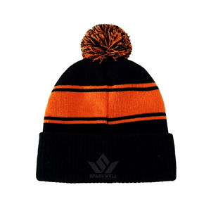 Gorro de Punto Colorido con Pompón para Mujer, Cálido para Invierno, Acrílico Hecho a Mano, Patrón Geométrico, Estilo Casual, Talla Adulto 56-58 - Product Image 4