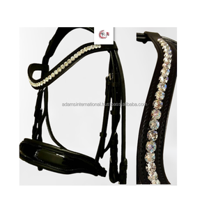 Casque en cuir rembourré doux confortable de haute qualité pour bride équestre d'équitation avec bande de front en cristal Bling - Product Image 4