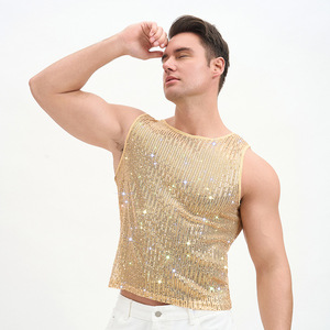 Débardeur sans manches en maille à sequins pour homme, respirant, séchage rapide, écologique, 100 % polyester, col rond, style streetwear - Product Image 4
