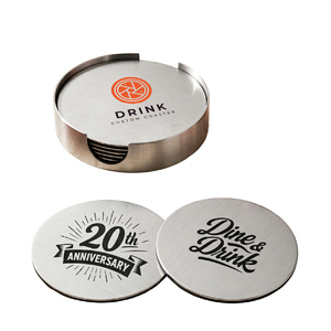 Personalized Reusable Eco-Friendly Modern Stainless Steel Cup <b>Coaster</b> <b>Set</b> with Holder for Bar Supplies and Restaurant Equipment - Product Image 1
