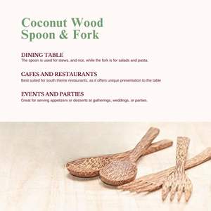 Ensemble cuillère et fourchette en bois fait main, ustensiles de cuisine pour salades, pâtes, fruits et repas quotidiens, couverts rustiques à prix d'exportation - Product Image 2