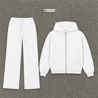 Ensemble de survêtement blanc à capuche zippé pour homme, en molleton uni, style décontracté streetwear, tenue de sport, sweat-shirt à capuche oversize