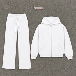 Ensemble de survêtement blanc à capuche zippé pour homme, en molleton uni, style décontracté streetwear, tenue de sport, sweat-shirt à capuche oversize - Product Image 5