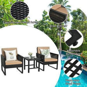 Conjunto de Muebles de Bistró de Ratán para Patio de Tres Piezas con Cojines, Conjuntos de Jardín - Product Image 4