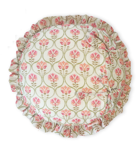 Housse de coussin ronde en tissu doux blanc, rose et orange, pour canapé ou fauteuil, disponible à bon prix, fournisseur indien - Product Image 3
