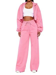 Ensemble de survêtement pour femme, deux pièces, style hip-hop, comprenant un sweat à capuche court zippé surdimensionné et un pantalon de jogging - Product Image 1