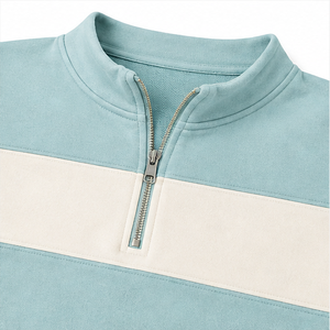 Sweat-shirt court pour femme personnalisable bleu glace, coupe décontractée, demi-zip, avec bande contrastante en molleton de coton - Product Image 6