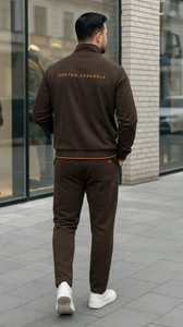ONETEN APPARELS Ensemble de survêtement à capuche zippé marron pour homme 2 en 1, vêtements de sport décontractés unis - Product Image 3
