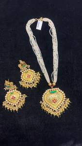 TISHYA DIAMOND Ethnic Copper Alloy Flower Shape Gold Plated Bridal Necklace Earring <b>Set</b> Imitation <b>Pearl</b> Women's Wedding <b>Jewelry</b> - Product Image 2