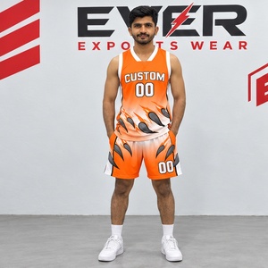 Conjunto de Uniforme de Baloncesto Personalizado con Etiqueta Privada, Jersey y Pantalones Cortos con Patrón Abstracto Naranja para Hombre, Nombre y Número del Equipo, Nuevo Estilo de Ropa Deportiva - Product Image 1