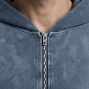 <b>Men's</b> Acid Wash Oversized <b>Zip</b>-<b>Up</b> Hoodie Fleece Solid Casual Sweatshirt Anti-Wrinkle Pocket Autumn Wear Polyester/Cotton - Product Image 6