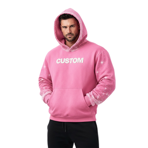 Sudadera con Capucha Unisex Rosa con Estampado Personalizado, Sudadera de Forro Polar para Invierno, Estilo Urbano con Capucha y Mangas con Diseño de Pedrería - Product Image 3