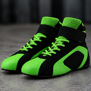 Bottes moto vertes et noires à la cheville avec fermeture auto-agrippante, tige en cuir véritable, doublure en mesh respirante, semelle extérieure en caoutchouc légère, semelle intermédiaire en EVA - Product Image 2