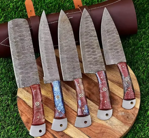 Juego de Cuchillos de Chef de Acero de Damasco de Lujo, 5 Piezas, Afilados, Ambidiestros, con Mango de Resina, Cuchillos Profesionales de Cocina - Product Image 1