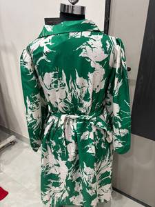 Factory Price <b>Women's</b> Green Printed Shirt Collar Full Sleeves <b>Belted</b> MIDI Dress Casual Daily Wear Clothing Comfortable Wear - Product Image 3
