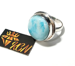 Anillo de Plata de Ley 925 con Cabujón de Larimar Natural, Hecho a Mano, Ajustable, para Boda, Compromiso, Certificado, para Mujer - Product Image 6