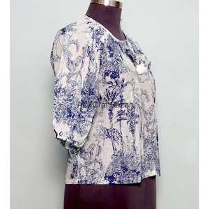 เสื้อเบลาส์แขนยาวคอกลมผ้าฝ้ายถักลายบล็อกอินเดีย 100% เป็นมิตรกับสิ่งแวดล้อม ระบายอากาศได้ดี เหมาะสำหรับใส่ลำลองและแฟชั่นกลางแจ้ง - Product Image 4