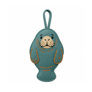 Custom PU <b>Leather</b> Soft Manatee Bag Charm Cute Animal Plush Stuffed <b>Keychain</b> - Product Image 4
