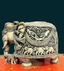 Escultura de Elefante de Resina con Tronco Grande, Hecha a Mano, para Mesa, Técnica de Fundición, Figura de Animal, Decoración del Hogar, Rajasthan - Product Image 1