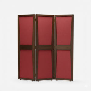 Paravent pliant 3 panneaux en bois massif de style Mid-Century Modern avec incrustation en tissu, cloison décorative autoportante pour la maison et le bureau - Product Image 1