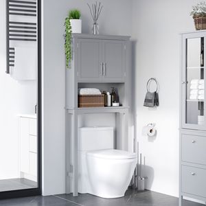 Mobiletto Moderno a Doppia Anta da Posizionare Sopra il WC, Organizzatore per Bagno Grigio con Ripiano Interno Regolabile - Product Image 2