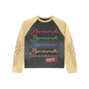 Chemise thermique à manches longues en tissu gaufré jaune Property Raglan |   Haut oversize graphique streetwear |   Vêtements OEM personnalisés - Product Image 3