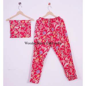 Ensemble de pyjama de luxe pour femme en coton à imprimé floral, col en V, manches longues, fermeture boutonnée, longueur intégrale, doux, pour l'été - Product Image 2