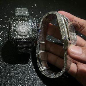 นาฬิกาเพชร Splendid City Jewelry ตัวเรือนทรงเหลี่ยม หน้าปัดอนาล็อก คริสตัลแซฟไฟร์ กลไกควอตซ์ ETA สายเงินประดับโมอิสซาไนต์ หรูหรา สำหรับทั้งชายและหญิง - Product Image 3
