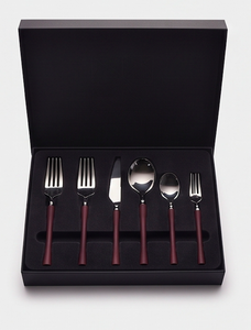 Modern Stainless Steel Flatware Set With Burgundy <b>Plastic</b> Handles High <b>Mirror</b> Polish Dishwasher Safe Wedding Dinnerware - Product Image 6