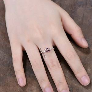 Bague de fiançailles en morganite rose taille hexagonale, plaqué or rose 14 carats, argent sterling 925, bijou de promesse, cadeau d'anniversaire pour elle - Product Image 5